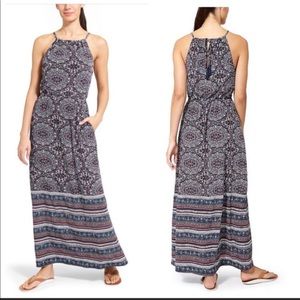 Athleta Paisley Boho spaghetti strap padded maxi dress size medium